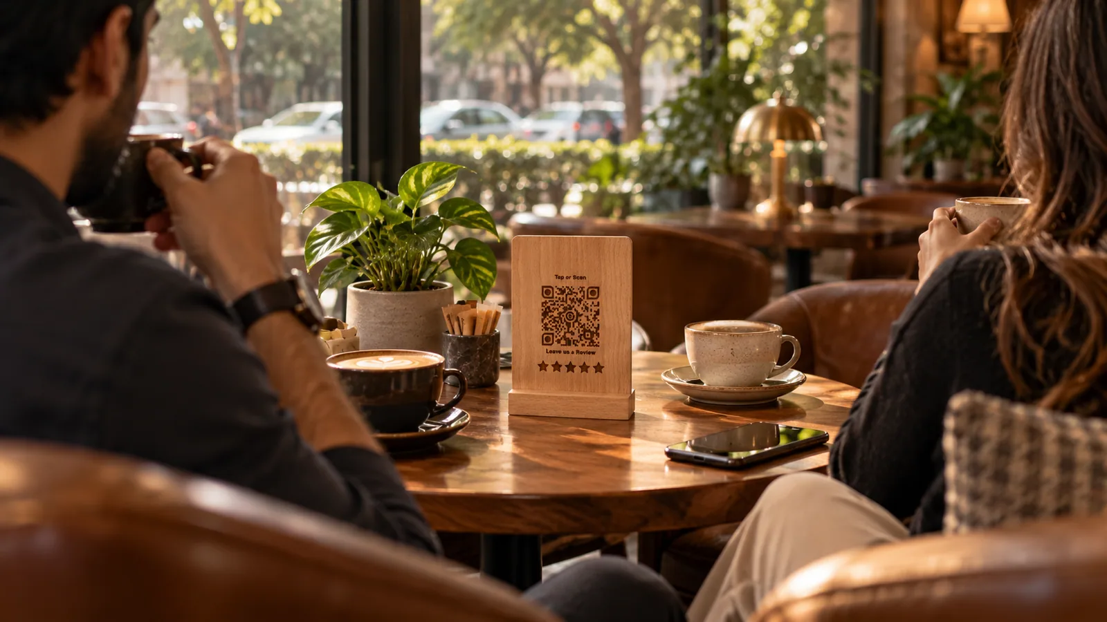 Warm wood. A conversation over coffee. Café product visualization.