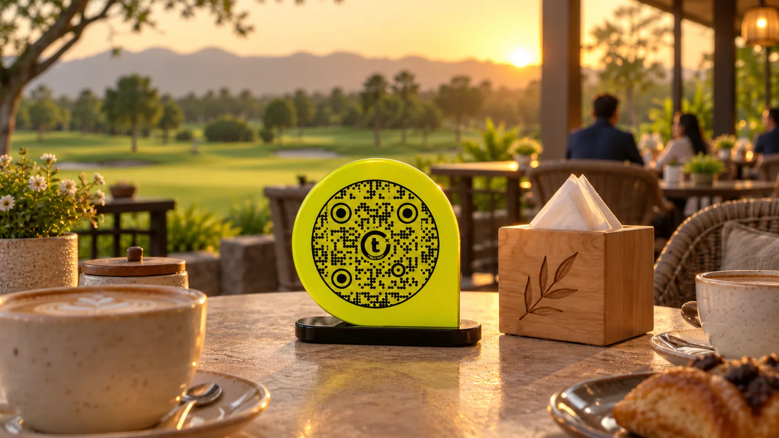 Green views. A familiar guest connection. Café product visualization.