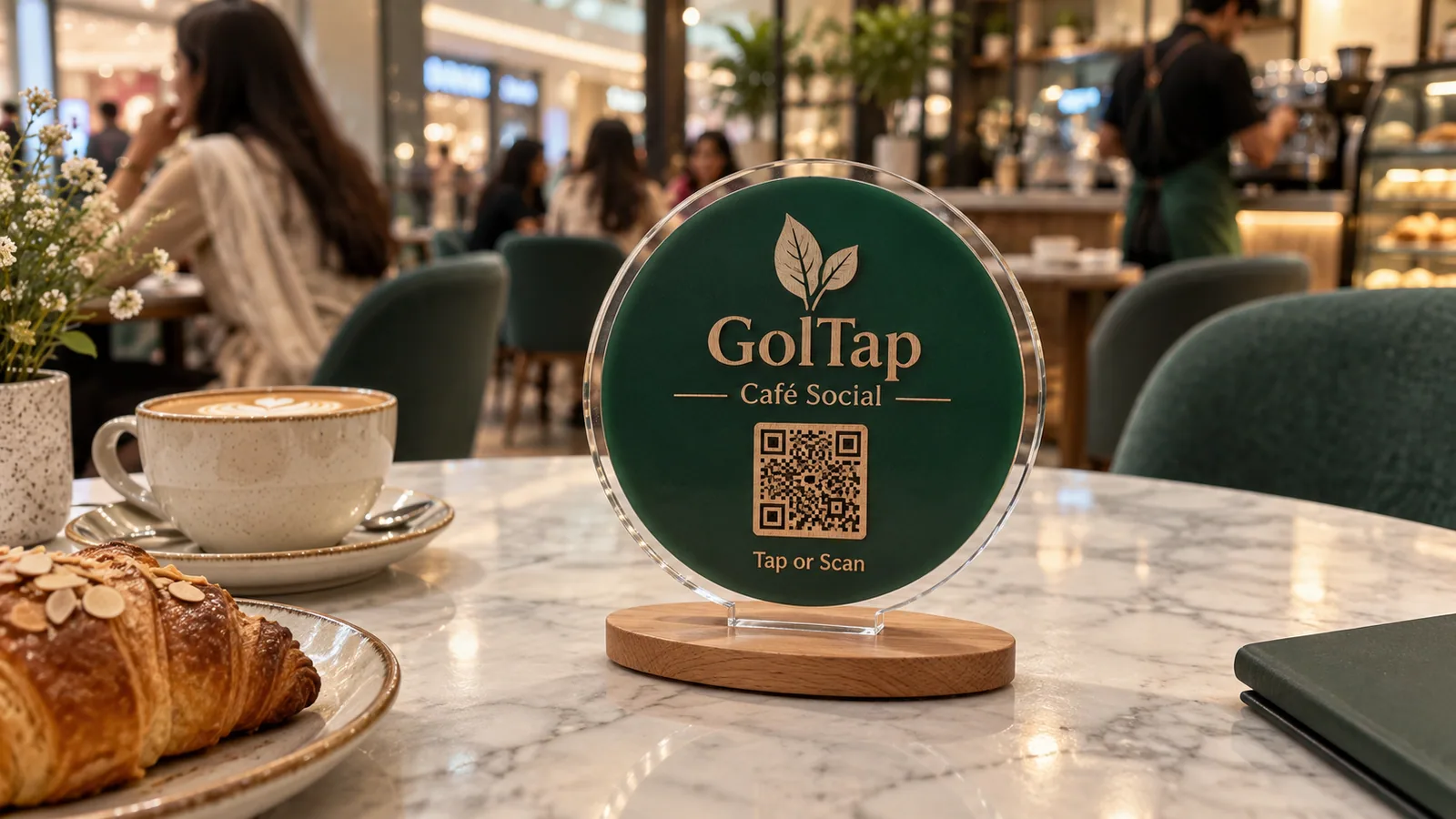 Modern mall café. Your colours, your welcome. Café product visualization.