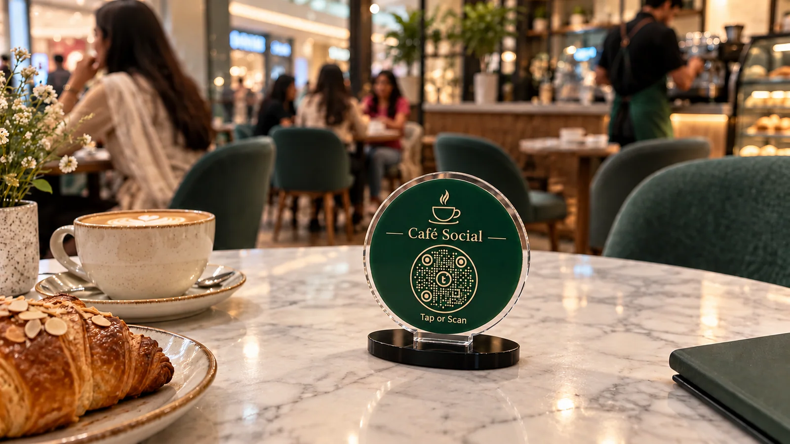 Modern mall café. Your colours, your welcome. Café product visualization.