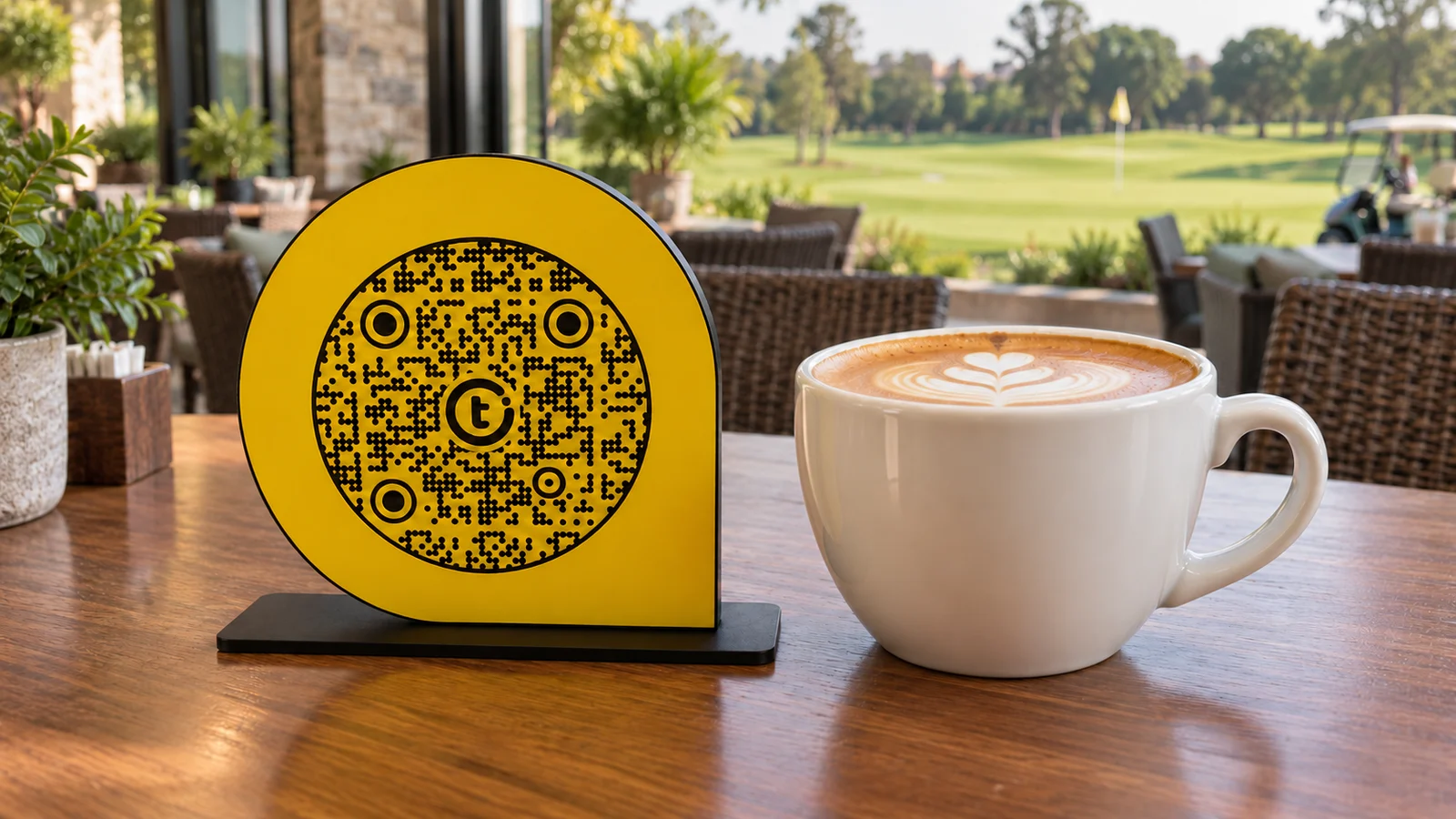 ScanPoint and coffee cup in a golf-side café product visualization