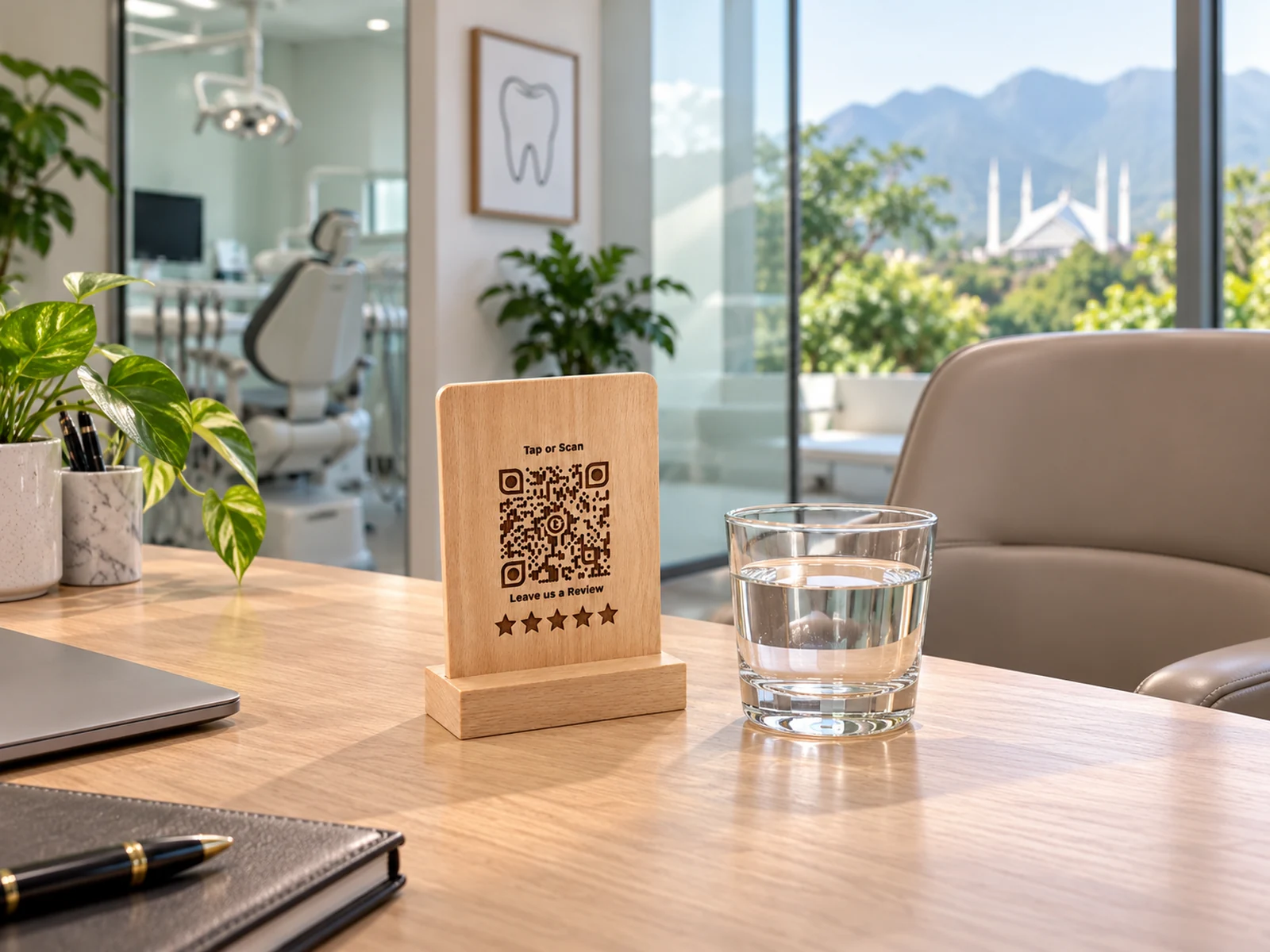 Warm wood. A considered welcome. Clinic product visualization.