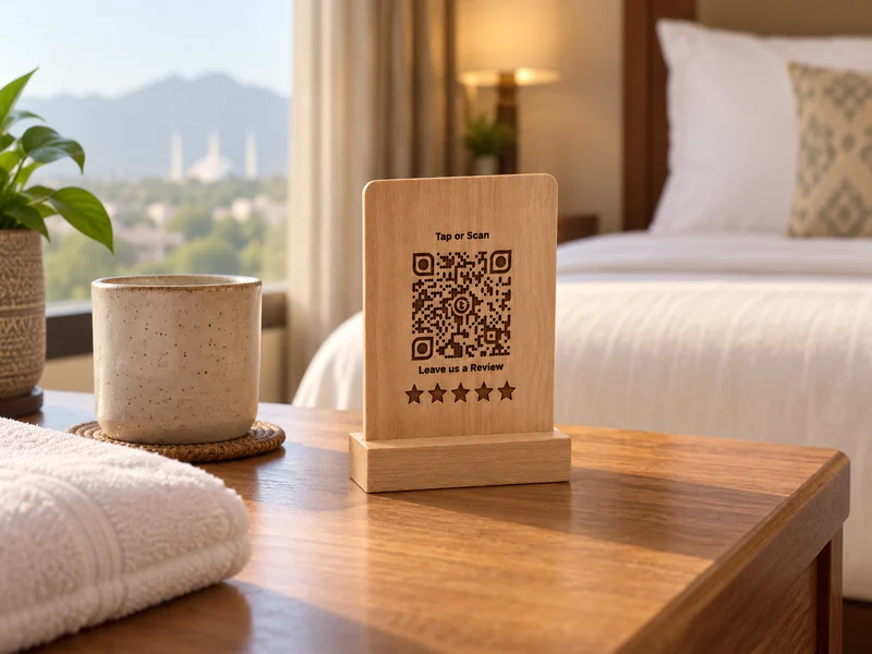 Product visualization: beechwood guest touchpoint in a Pakistani hotel setting