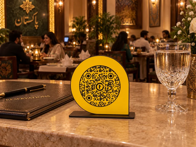 ScanPoint beside a water glass in a restaurant reception product visualization
